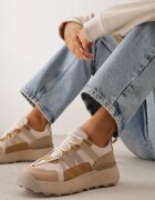 Adidași bej închis cu șireturi plați cu inserții colorate din piele ecologică Wonise