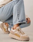  Adidași bej închis cu șireturi plați cu inserții colorate din piele ecologică Wonise