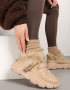  Adidași Bej închis Până la gleznă cu talpă groasă plată cu căptușeală din blană artificială Borrolla