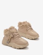 Adidași Bej închis Până la gleznă cu talpă groasă plată cu căptușeală din blană artificială Borrolla