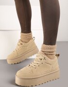  Adidași bej închis stilizați ca cizme de zăpadă decorați cu blană Maviena