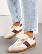  Adidași bej și bordo cu șireturi plați cu model geometric Felilva