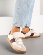  Adidași bej și bordo cu șireturi plați cu model geometric Felilva