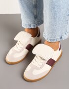 Adidași bej și bordo cu șireturi plați cu model geometric Felilva