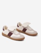  Adidași bej și bordo cu șireturi plați cu model geometric Felilva