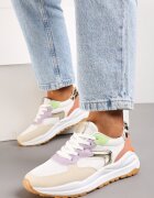  Adidași bej și mov cu talpă plată cu șireturi și inserții textile Haretta