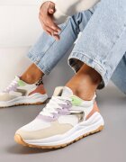  Adidași bej și mov cu talpă plată cu șireturi și inserții textile Haretta