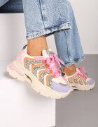  Adidași bej și violet cu șireturi cu platformă decorați cu sclipici Ewla