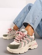  Adidași Bej-Verzi cu șireturi cu platformă și sclipici Ewla
