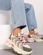  Adidași Bej-Verzi cu șireturi cu platformă și sclipici Ewla