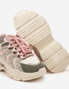  Adidași Bej-Verzi cu șireturi cu platformă și sclipici Ewla