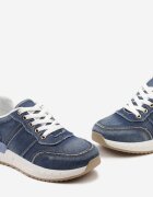  Adidași bleumarin din blugi cu inserții aurii și cusături decorative Anilema