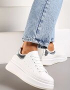  Adidași cu șireturi Albi-Argintii din Imitație de Piele cu Platformă Filamena