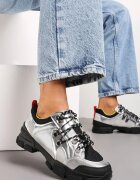  Adidași cu șireturi Argintii cu talpă plată cu inserții metalice și zirconii Ciedra
