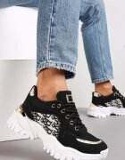 Adidași Negri cu Aplicații pe Talpă Groasă Trenta