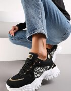  Adidași Negri cu Aplicații pe Talpă Groasă Trenta