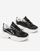  Adidași Negri cu Cusături și Inserții din Piele Ecologică Metalizată Tineal