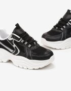  Adidași Negri cu Cusături și Inserții din Piele Ecologică Metalizată Tineal