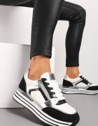  Adidași Negri cu Inserții Metalice și Sclipici pe Talpă Groasă Anova
