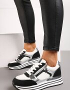  Adidași Negri cu Inserții Metalice și Sclipici pe Talpă Groasă Anova