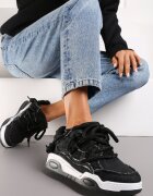  Adidași Negri cu Perforații și Inserții Materiale cu Șireturi Decorative Luneth