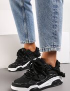  Adidași Negri cu Perforații și Inserții Materiale cu Șireturi Decorative Luneth