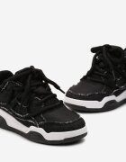  Adidași Negri cu Perforații și Inserții Materiale cu Șireturi Decorative Luneth