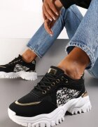  Adidași Negri cu talpă groasă și inserție metalică Austyna