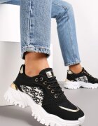  Adidași Negri cu talpă groasă și inserție metalică Austyna