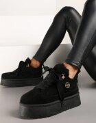  Adidași Negri din velur ecologic cu talpă groasă căptușiți cu blană Senavel