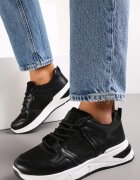 Adidași negri pe Talpă Decorativă cu Șireturi Clarie