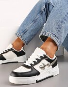  Adidași Negru-Alb Cu șireturi cu Talpă Groasă cu Decorațiuni cu Sclipici Anaieli