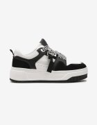  Adidași Negru-Alb pe Platformă Joasă cu Pandantiv și Șireturi Decorative Salam