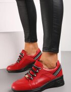  Adidași Roșii cu Branț din Piele Decorați cu Imprimeuri pe Koturn Dorvalia