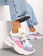  Adidași Roz-Violet pe platformă cu decupaj și șireturi groase Bosylia