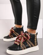  Adidași Streetwear Negri cu Talpă Groasă Decorați cu Inserții Contrastante Kaittane