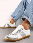 Adidași Tenisi Argintiu-Alb cu Cusături Decorative Sumina