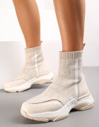  Adidași tip șosetă Bej cu talpă plată groasă Parnelia