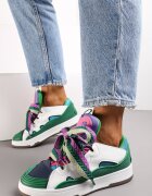  Adidași Verde cu Șireturi Decorative și Inserție pe Limbă Cristen