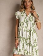 ainuosi Rochie Tip Cămașă Verde din In și Viscoză cu Croială Evazată Aranese