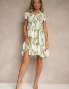 ainuosi Rochie Tip Cămașă Verde din In și Viscoză cu Croială Evazată Aranese