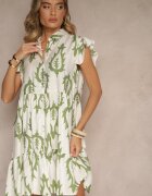 ainuosi Rochie Tip Cămașă Verde din In și Viscoză cu Croială Evazată Aranese