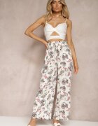 airisa Pantaloni Alb și Roz din Bumbac Stil Palazzo Boho cu elastic în talie și talie înaltă Pravia