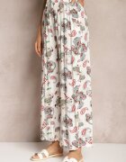airisa Pantaloni Alb și Roz din Bumbac Stil Palazzo Boho cu elastic în talie și talie înaltă Pravia