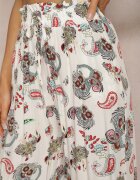 airisa Pantaloni Alb și Roz din Bumbac Stil Palazzo Boho cu elastic în talie și talie înaltă Pravia
