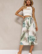 airisa Pantaloni Alb-Verde Plisați cu picioare largi Talie înaltă cu elastic în talie Alfia