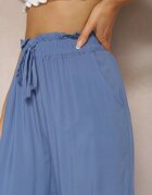 airisa Pantaloni Albastri Palazzo cu Talie Înaltă din Bumbac cu Elastic în Talie Nellsea