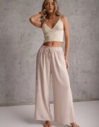 airisa Pantaloni Bej deschis Din bumbac Palazzo High Waist cu elastic în talie Gitanea