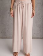 airisa Pantaloni Bej deschis Din bumbac Palazzo High Waist cu elastic în talie Gitanea