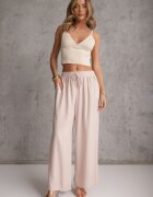 airisa Pantaloni Bej deschis Din bumbac Palazzo High Waist cu elastic în talie Gitanea